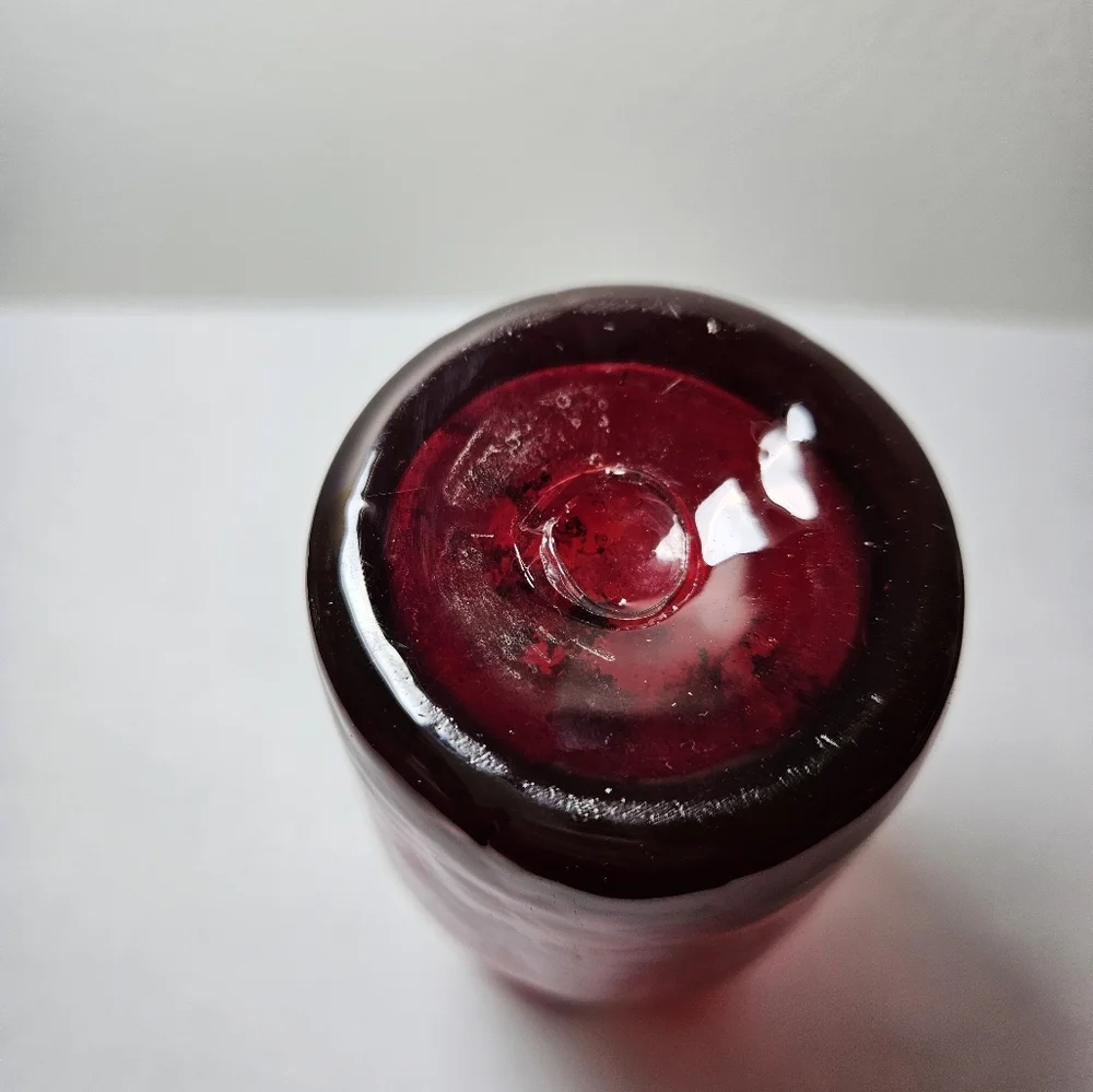 VTG Red Crackle Glass Vase Pitcher Blown Glass, Applied Handle 5" - Picture 4 of 8